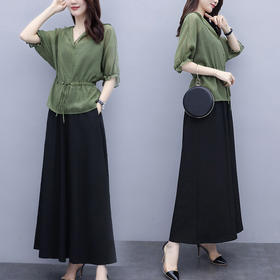 WZNH-ZMFS20607夏装新款时尚简约复古小吊带上衣阔腿裤三件套装