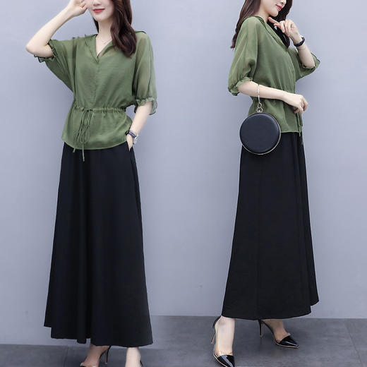 WZNH-ZMFS20607夏装新款时尚简约复古小吊带上衣阔腿裤三件套装 商品图0