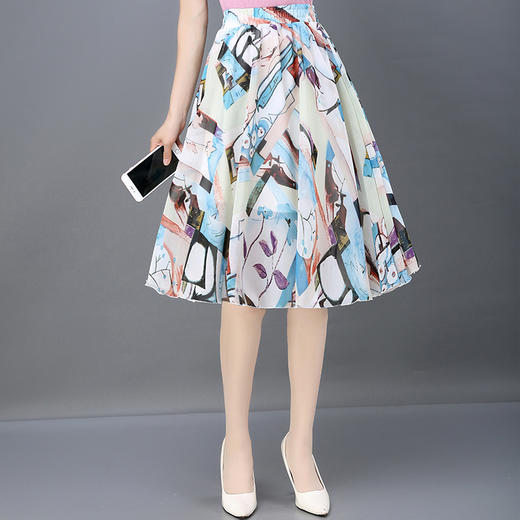 KJL-019夏季新款印花中长款高腰雪纺半身裙 商品图2
