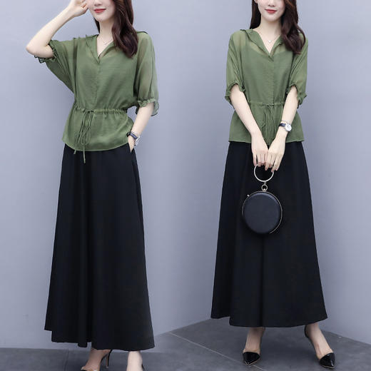 WZNH-ZMFS20607夏装新款时尚简约复古小吊带上衣阔腿裤三件套装 商品图1
