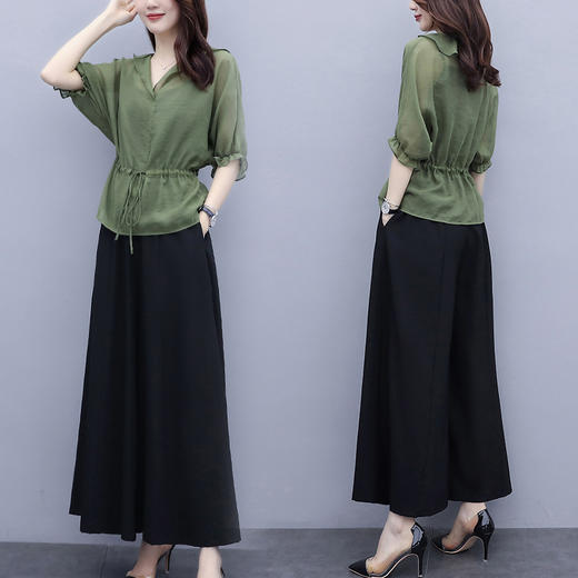 WZNH-ZMFS20607夏装新款时尚简约复古小吊带上衣阔腿裤三件套装 商品图3