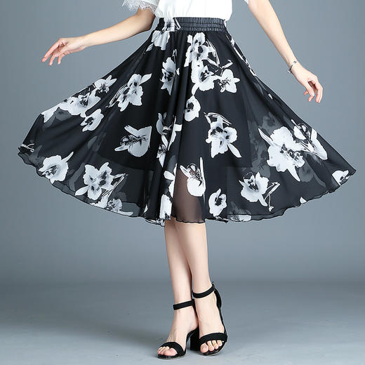 KJL-019夏季新款印花中长款高腰雪纺半身裙 商品图1