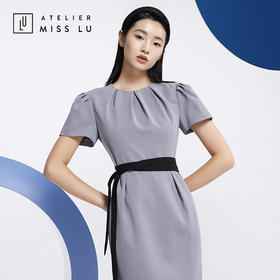 AtelierMissLu—职场大女人高级灰褶皱系带连身裙-0000592