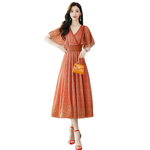 WZNH-BBL9969夏装新款韩版优雅气质很仙的洋气V领碎花连衣裙 商品图4