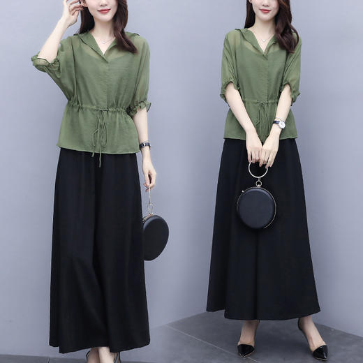 WZNH-ZMFS20607夏装新款时尚简约复古小吊带上衣阔腿裤三件套装 商品图2