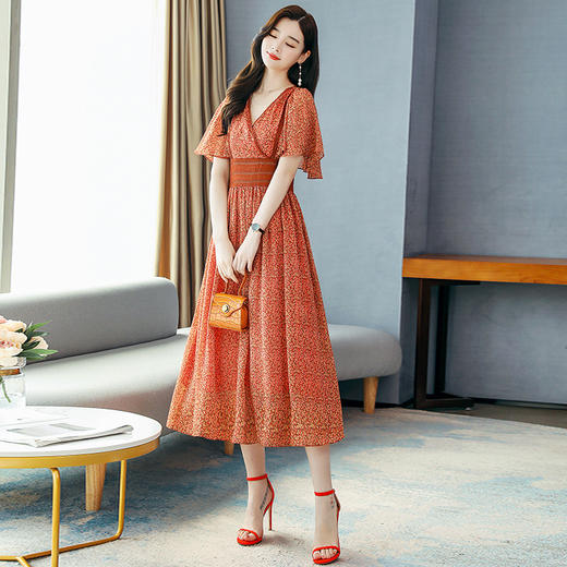 WZNH-BBL9969夏装新款韩版优雅气质很仙的洋气V领碎花连衣裙 商品图3