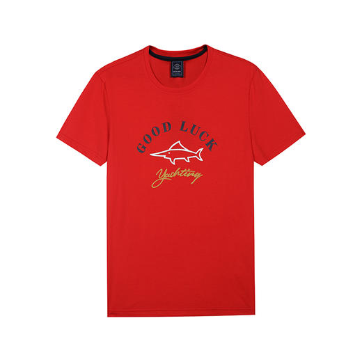 GOOD LUCK德鲨4色棉混纺logo厚板印花圆领短袖T恤L193613 商品图4