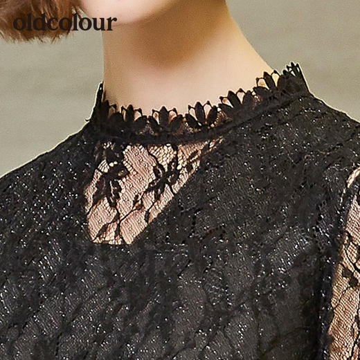 oldcolour新款圆领网纱袖时尚修身显瘦连衣裙女 商品图3