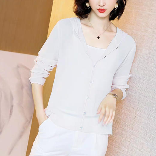 丁摩 纯色真丝开衫连帽衬衫小外套19-137-HS-DB399240531 商品图3