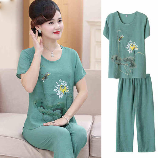 夏季新品宽松大码妈妈装居家服两件套bs3201