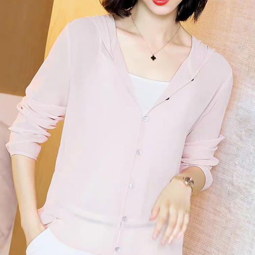 丁摩 纯色真丝开衫连帽衬衫小外套19-137-HS-DB399240531 商品图7