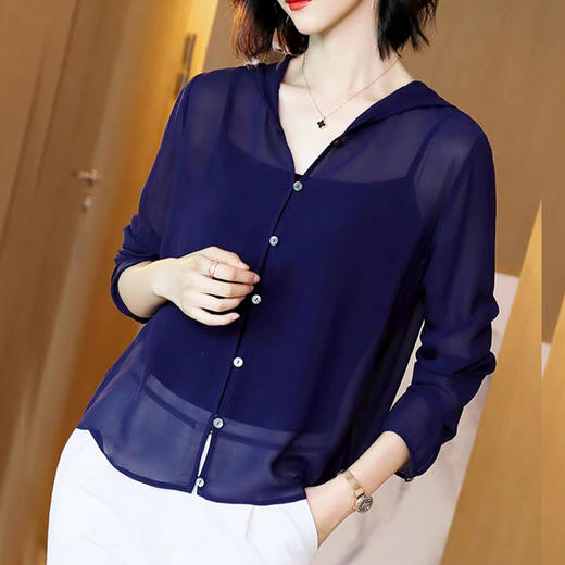 丁摩 纯色真丝开衫连帽衬衫小外套19-137-HS-DB399240531 商品图4