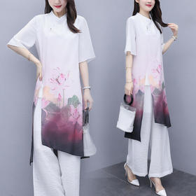 CQ-ZMFS20569复古时尚新款中国风印花改良旗袍套装