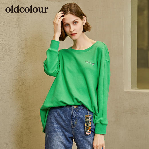 oldcolour新款宽松舒适低圆领长袖T恤女 商品图0