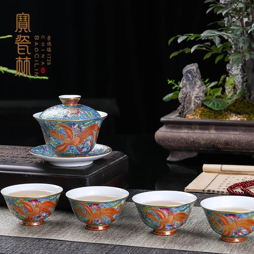 宝瓷林珐琅彩凤穿牡丹吉祥五头 商品图0