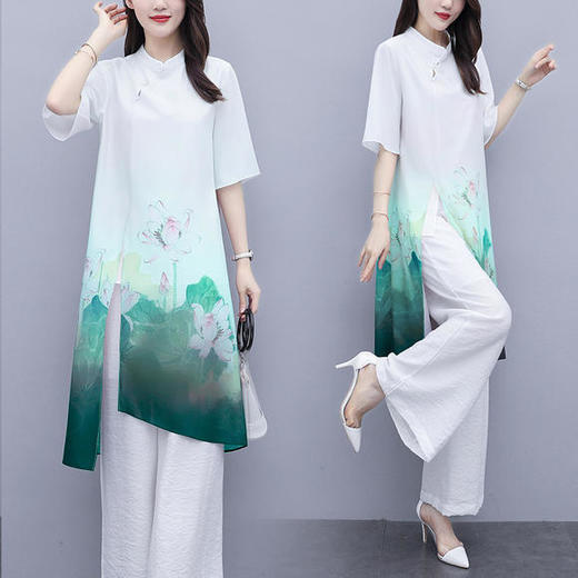 CQ-ZMFS20569复古时尚新款中国风印花改良旗袍套装 商品图1