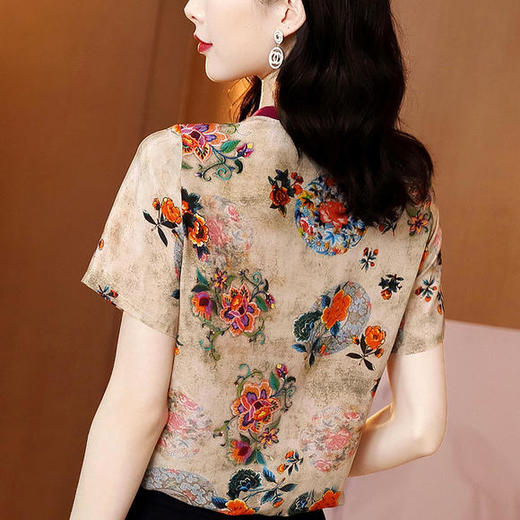 ML 2272004撞色印花真丝衬衫宽松显瘦桑蚕丝上衣 商品图3