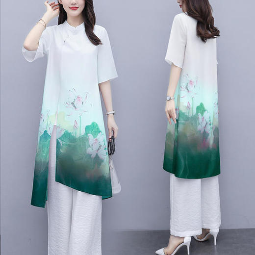 CQ-ZMFS20569复古时尚新款中国风印花改良旗袍套装 商品图3