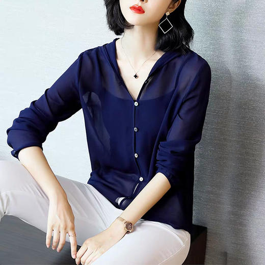 丁摩 纯色真丝开衫连帽衬衫小外套19-137-HS-DB399240531 商品图6