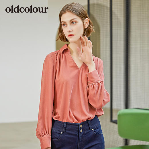 oldcolour新品绒面长袖复古宫廷衬衫女 商品图0