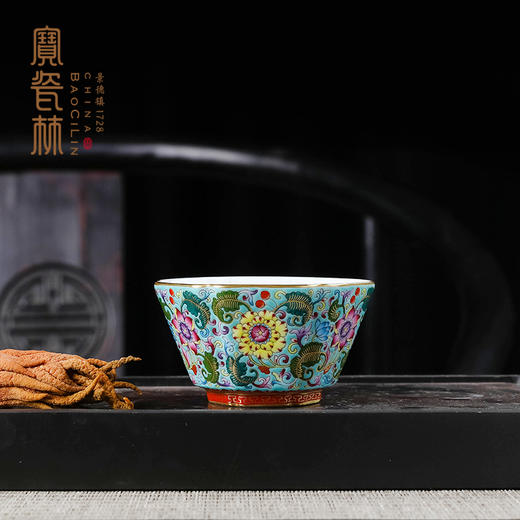 宝瓷林蓝地/红地/绿地珐琅彩缠枝六方杯 商品图0