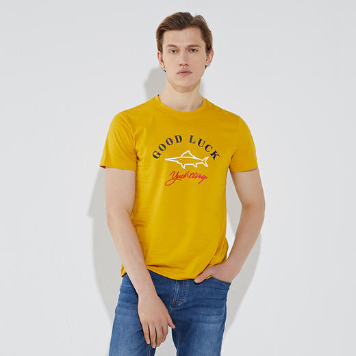 GOOD LUCK德鲨4色棉混纺logo厚板印花圆领短袖T恤L193613 商品图0