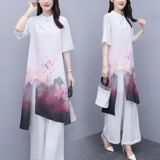 CQ-ZMFS20569复古时尚新款中国风印花改良旗袍套装 商品图2