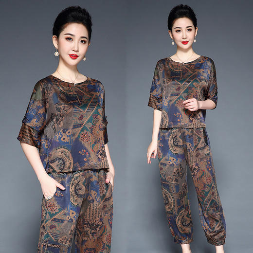 LFJR-9330夏季大码香云纱套装短袖T恤哈伦裤妈妈装 商品图2