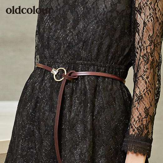 oldcolour新款圆领网纱袖时尚修身显瘦连衣裙女 商品图4