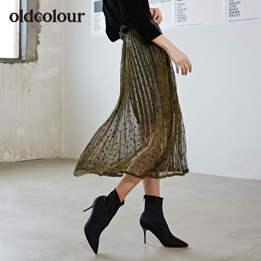 oldcolour商场秋季新款半身裙女时尚潮版黑金色裙摆女裙 商品图1