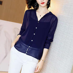 丁摩 纯色真丝开衫连帽衬衫小外套19-137-HS-DB399240531