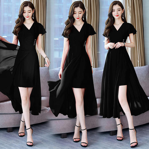 WZNH-MJ2057新款女装长款显瘦短淑女短袖雪纺连衣裙 商品图2