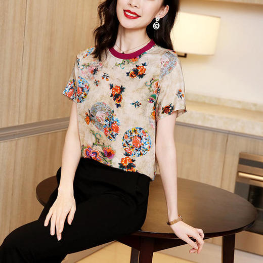 ML 2272004撞色印花真丝衬衫宽松显瘦桑蚕丝上衣 商品图2