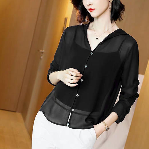 丁摩 纯色真丝开衫连帽衬衫小外套19-137-HS-DB399240531 商品图1