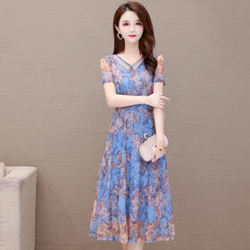 YWE-JLNH-HYA16夏新款时尚显瘦阔太太气质印花连衣裙