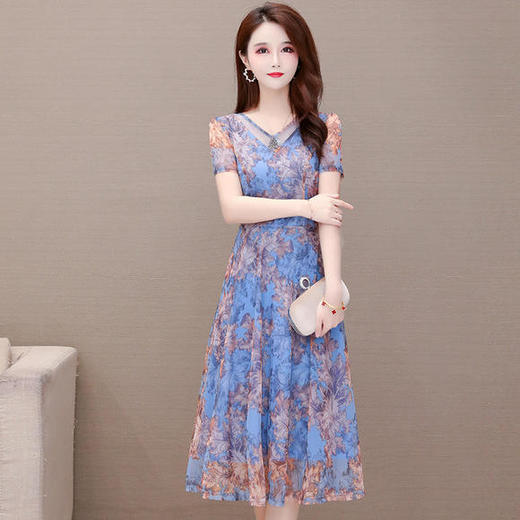 YWE-JLNH-HYA16夏新款时尚显瘦阔太太气质印花连衣裙 商品图0