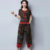 W-夏装宽松大码复古民族风短袖棉麻两件套 商品缩略图2