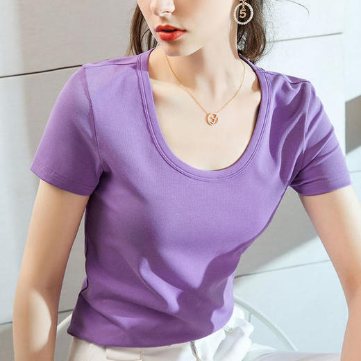 简约百搭,短袖u型领纯色棉体恤上衣sg-al30822