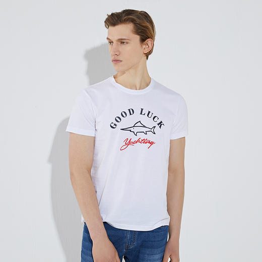 GOOD LUCK德鲨4色棉混纺logo厚板印花圆领短袖T恤L193613 商品图3