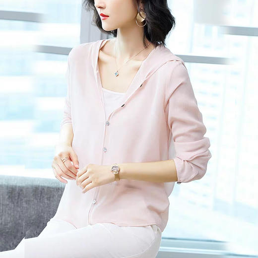 丁摩 纯色真丝开衫连帽衬衫小外套19-137-HS-DB399240531 商品图2