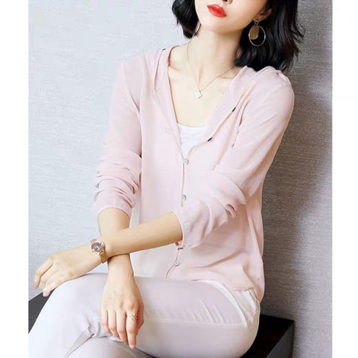 丁摩 纯色真丝开衫连帽衬衫小外套19-137-HS-DB399240531 商品图9