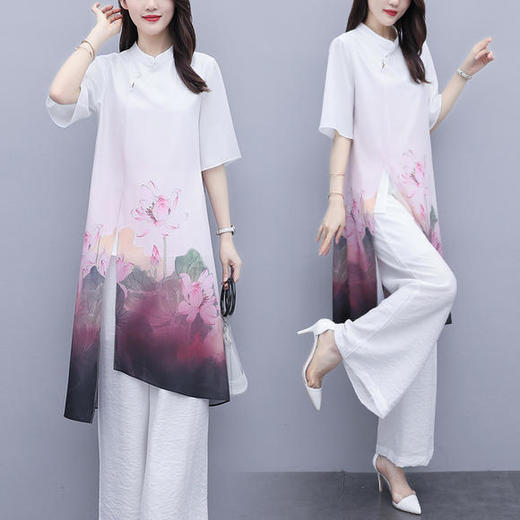 CQ-ZMFS20569复古时尚新款中国风印花改良旗袍套装 商品图4