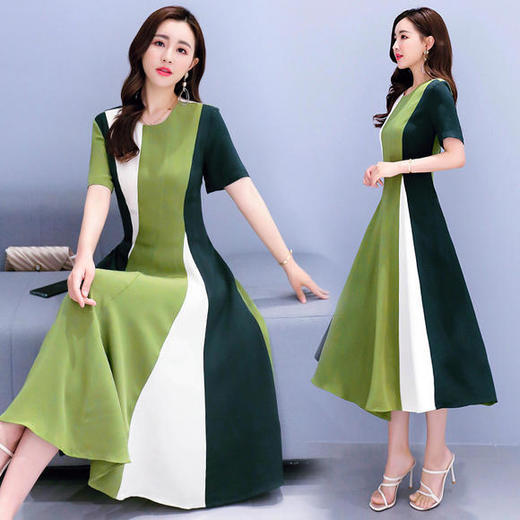 HR-WX23629韩版时尚气质个性拼色修身高腰连衣裙 商品图1