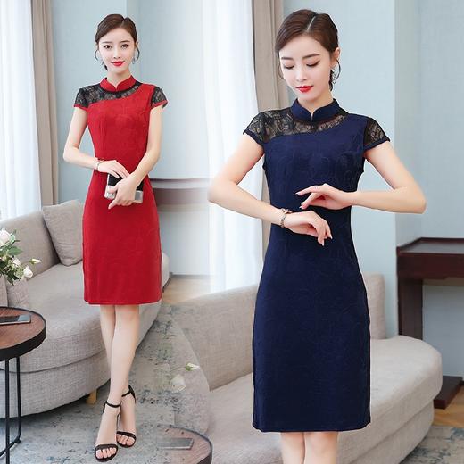 XFFS-980夏季百搭气质优雅收腰显瘦针织提花包旗袍连衣裙 商品图2