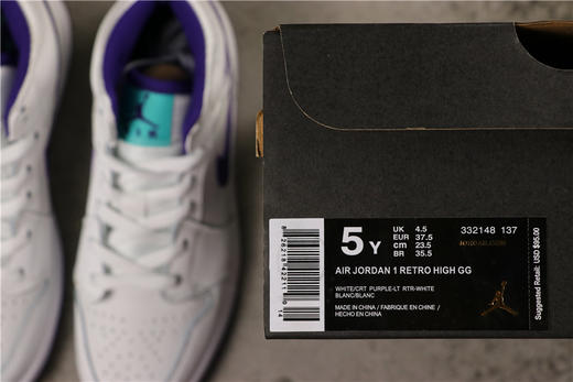 乔丹/Air Jordan  aj1 AJ1 乔丹1代 乔1 Air Jordan 1 Retro High GG 货号：332148-137 乔1白紫 商品图1