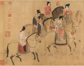 【定制书画】（唐）张萱《虢国夫人游春图》绢本 手卷 馆藏书画高仿复制艺术品（付款后28天内发货）