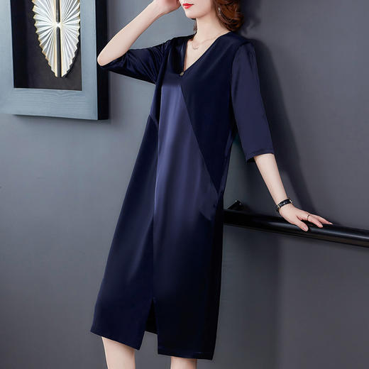 XFFS-9272醋酸连衣裙夏新款宽松拼接短袖V领长裙阔太太时尚气质裙子 商品图2