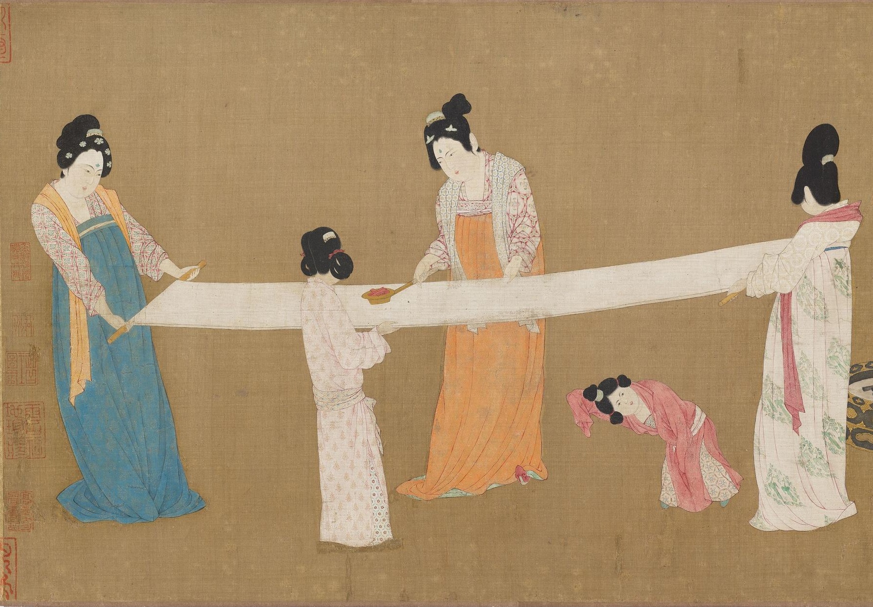 【定制书画】（唐）张萱《捣练图》绢本 手卷 馆藏书画高仿复制艺术品（付款后28天内发货）