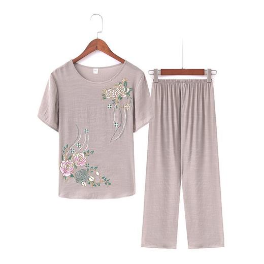 MQ-3427-2017夏季新款宽松凉爽短袖上衣七分裤棉麻两件套YY 商品图3