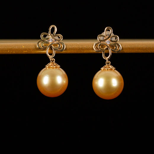 天然18k金镶嵌金珠耳环